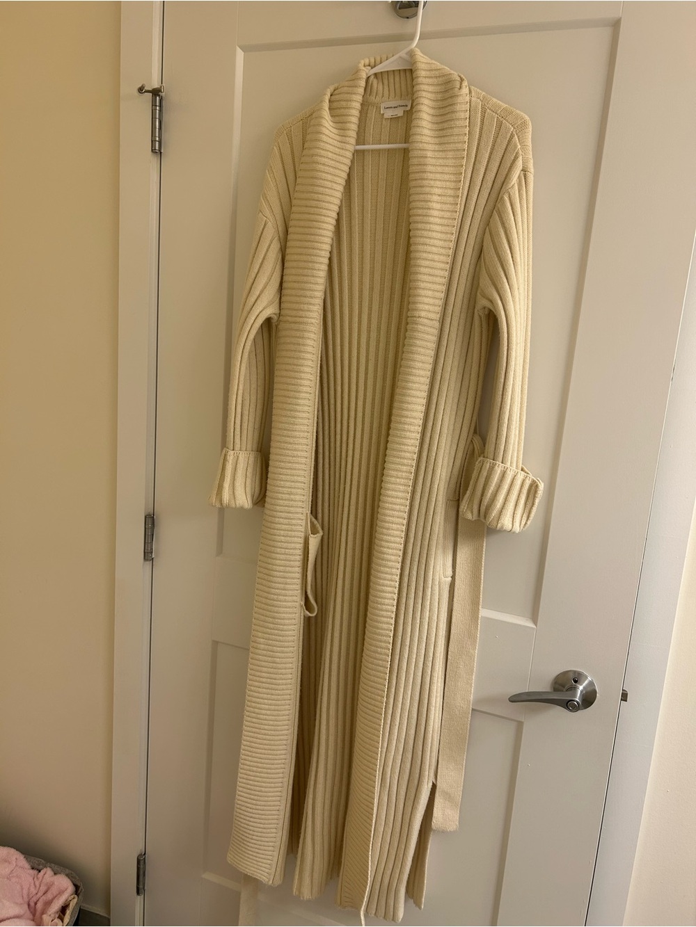 Lovers + Friends Cream Ribbed Long Shawl Collar Cardigan